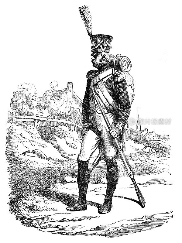Army soldiers Fusilier-grenadier of France Illustration 1858